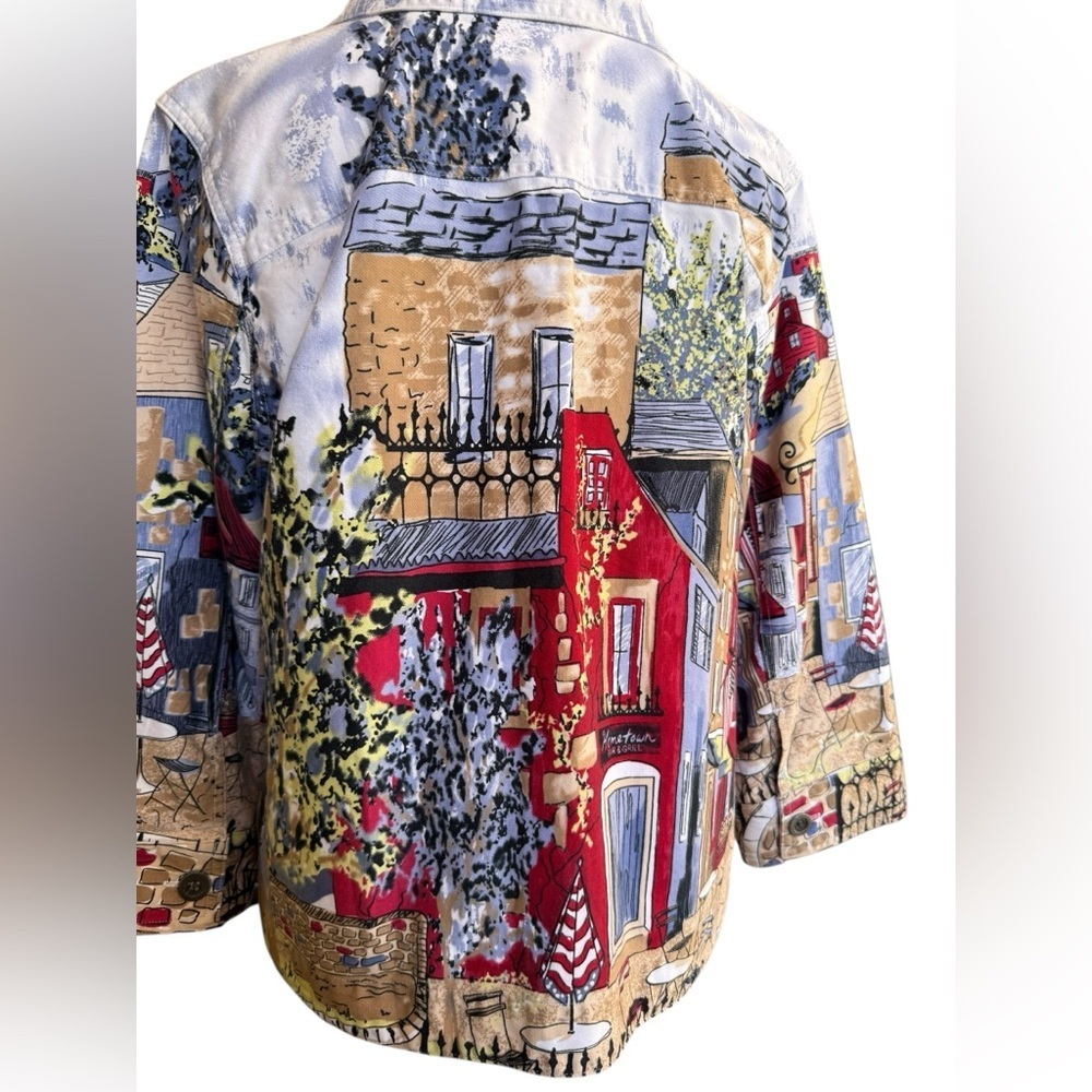 Christopher & Banks Scenic Print Button Front Jacket Parisian Café Art Style L - Picture 7 of 12
